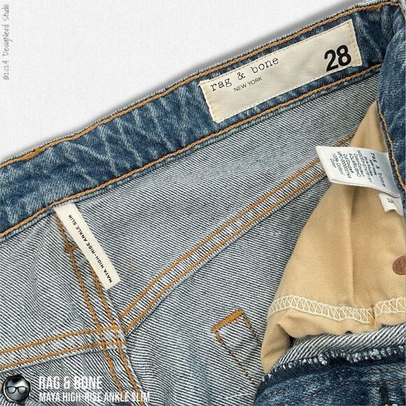 RAG & BONE MAYA HIGH-RISE ANKLE STRAIGHT JEANS IN AQUARIUS W/ HOLES SIZE 28 - Picture 8 of 16